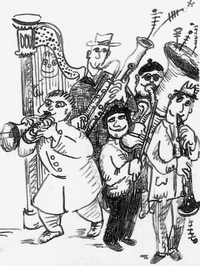 Cartoon image of musicians drawn by Hindemith