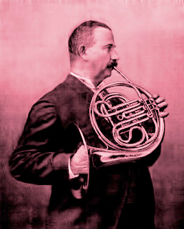 Photo of a nineteenth century horn player.